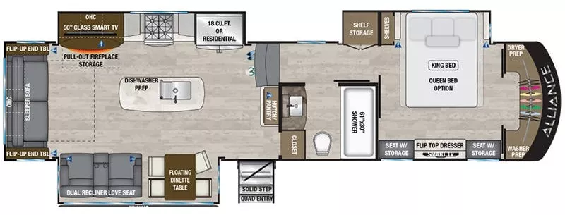 37' 2021 Alliance RV Paradigm 340RL w/3 Slides Floorplan