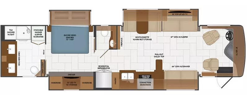 41' 2019 Fleetwood Discovery Lxe 40M 380hp Cummins w/3 Slides Floorplan