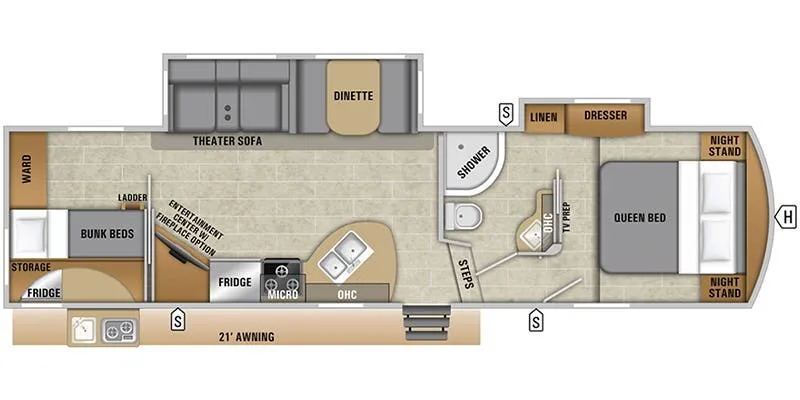 35' 2018 Starcraft Telluride M-296BHS w/2 Slides - Bunk House Floorplan