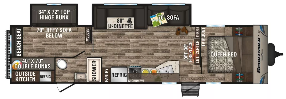 36' 2019 Kz Sportsmen Le 332BHKLE w/2 Slides - Bunk House Floorplan