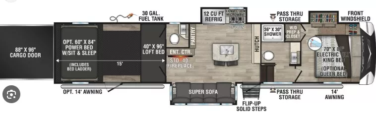 43' 2023 K-Z Venom 3815TK w/3 Slides & Generator  - Toy Hauler Floorplan