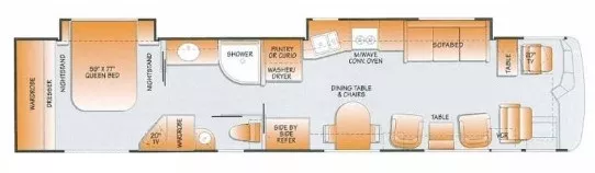 42' 2002 Country Coach Affinity BED & BREAKFAST 505hp Caterpillar w/2 Slides Floorplan