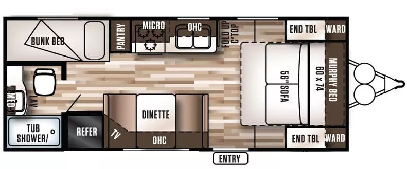 23' 2016 Forest River Wildwood X-Lite 201BHXL - Bunk House Floorplan