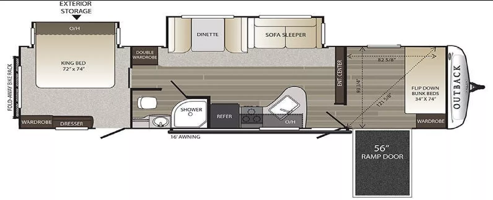 37' 2019 Keystone Outback 324 CG w/2 Slides - Bunk House Floorplan