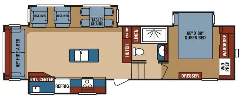 34' 2016 K-Z Durango 2500 D318RLT w/3 Slides Floorplan