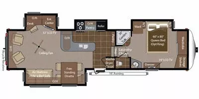 38' 2011 Keystone Montana Hickory 3400RL w/4 Slides Floorplan