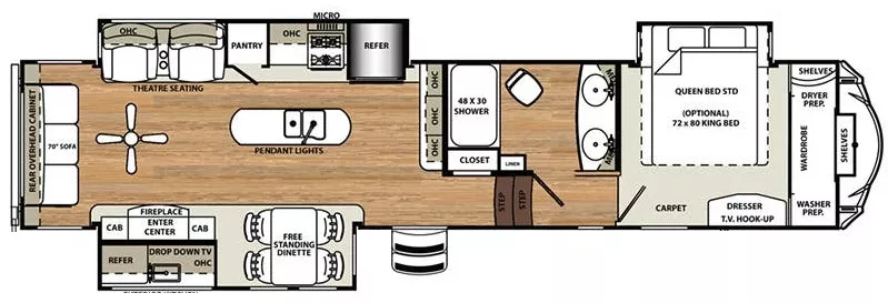40' 2018 Forest River Sandpiper 367DSOK w/3 Slides Floorplan
