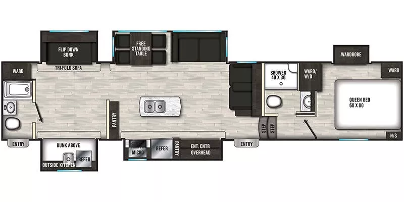 41' 2021 Forest River Shasta Phoenix 367BH w/5 Slides & Generator  - Bunk House Floorplan