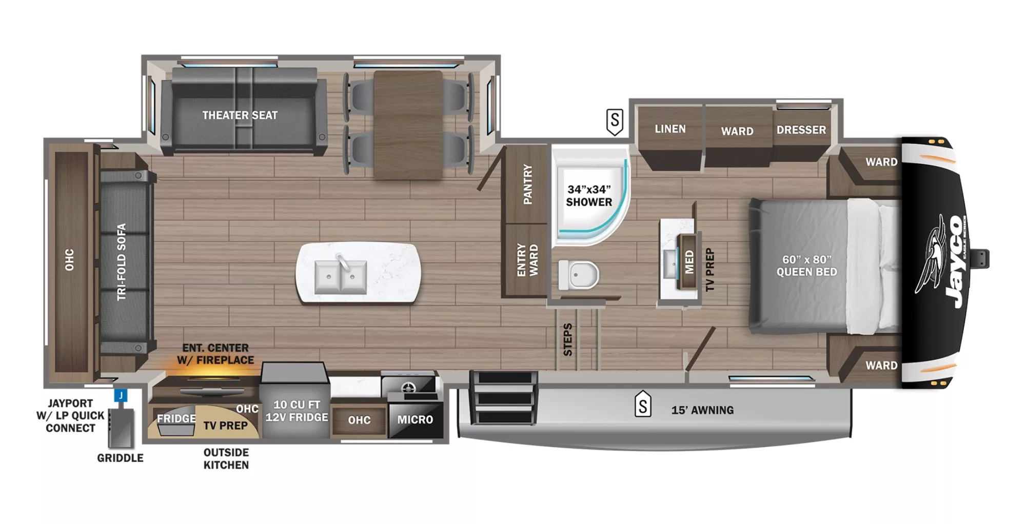 32' 2022 Jayco Eagle Ht 28.5RSTS w/3 Slides Floorplan