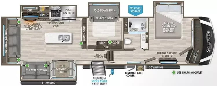 40' 2021 Grand Design Solitude 378MBS-R w/4 Slides - Bunk House Floorplan