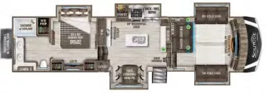 41' 2022 Grand Design Solitude 382WB w/5 Slides Floorplan