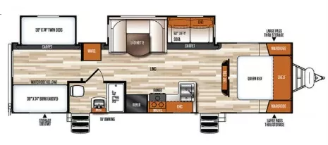 35' 2019 Forest River Vibe Extreme Lite 306BHS w/2 Slides - Bunk House Floorplan