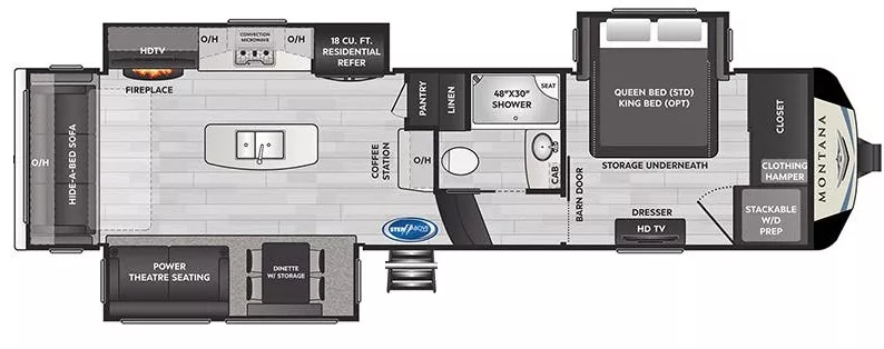 35' 2022 Keystone Montana 3121RL w/3 Slides Floorplan