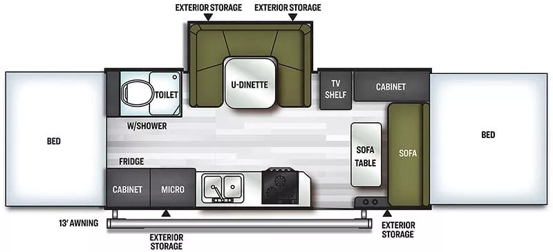 21' 2022 Forest River Flagstaff Classic HW29SC w/Slide Floorplan