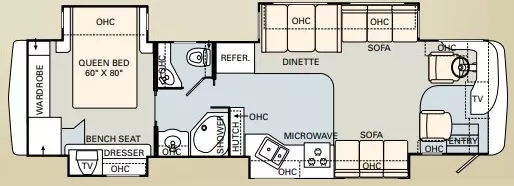 38' 2006 Monaco Knight 38PDQ 330hp Cummins w/4 Slides Floorplan
