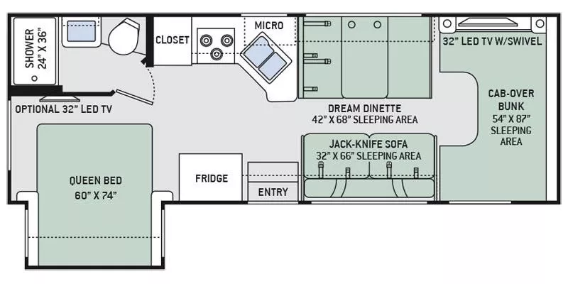 26' 2016 Thor Freedom Elite 26FE w/Slide Floorplan