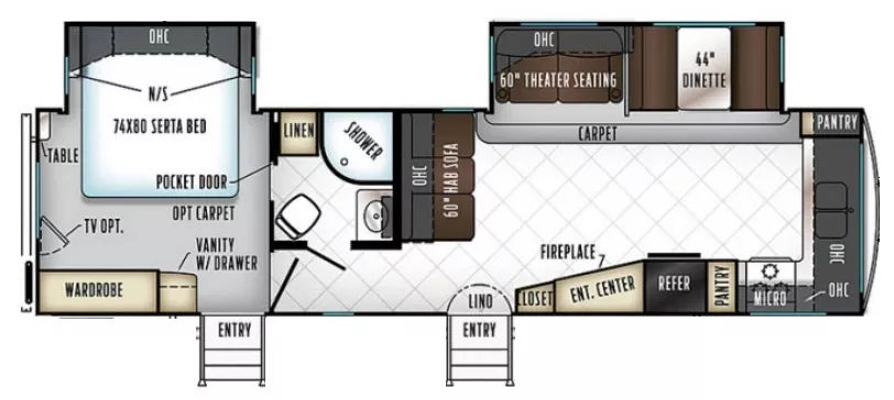 35' 2018 Forest River Rockwood Sig Ultra Lite 8335BSS w/2 Slides Floorplan