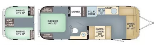 28' 2018 Airstream Flying Cloud 28RB TWIN Floorplan