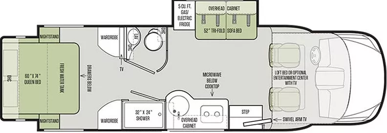 25' 2018 Tiffin Wayfarer 24BW w/2 Slides Floorplan