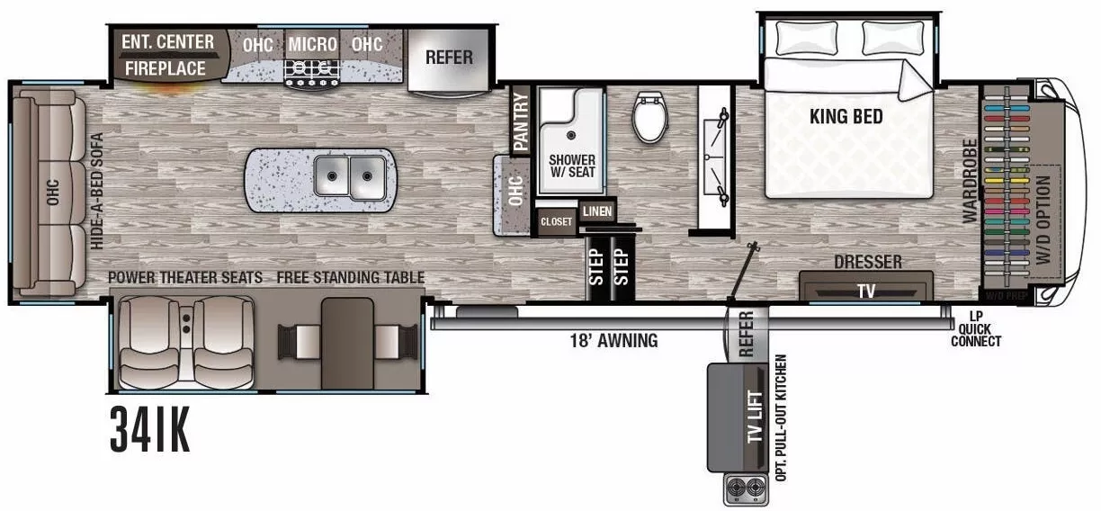 37' 2020 Forest River Cedar Creek Hathaway 34IK w/3 Slides Floorplan