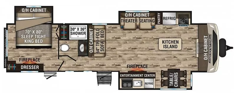 36' 2020 Venture RV Sport Trek 333VFK w/3 Slides Floorplan