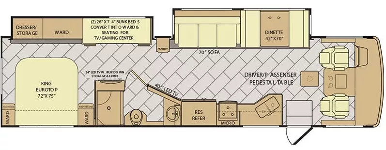 36' 2018 Fleetwood Bounder 36D w/2 Slides Floorplan