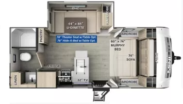 23' 2025 Forest River Rockwood Mini Lite 2214S w/Slide Floorplan