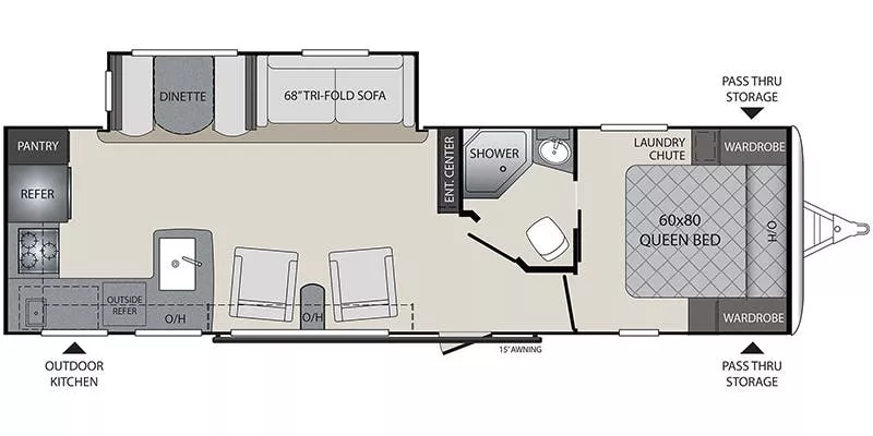 35' 2019 Keystone Bullet Premier 29RKPR w/Slide Floorplan