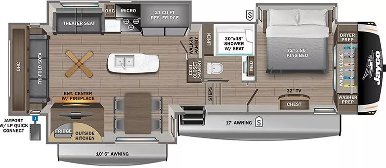 36' 2023 Jayco Eagle 317RLOK w/3 Slides Floorplan