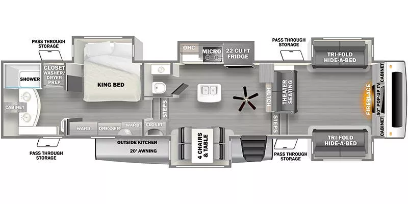 39' 2022 Forest River Sandpiper Luxury 391FLRB w/5 Slides Floorplan