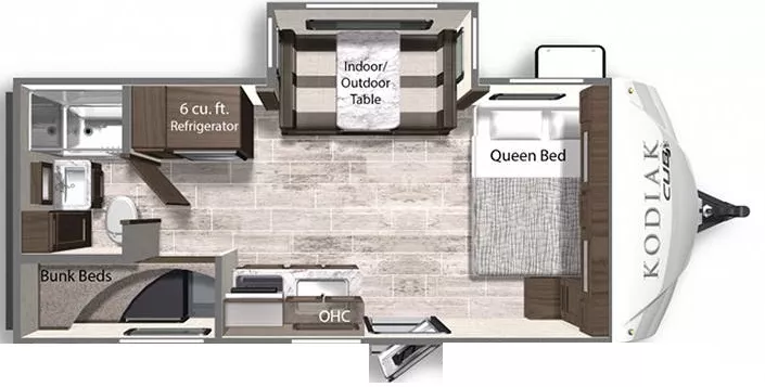 23' 2021 Dutchmen Kodiak Cub 196BH w/Slide - Bunk House Floorplan
