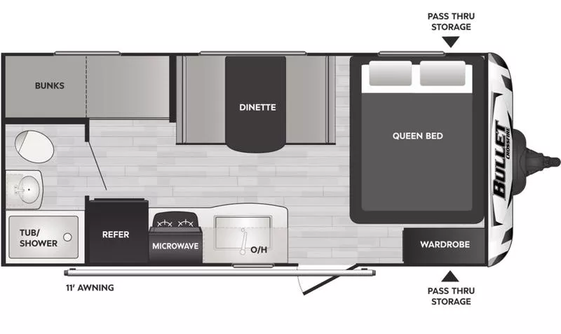22' 2022 Keystone Bullet M-1700 BH - Bunk House Floorplan