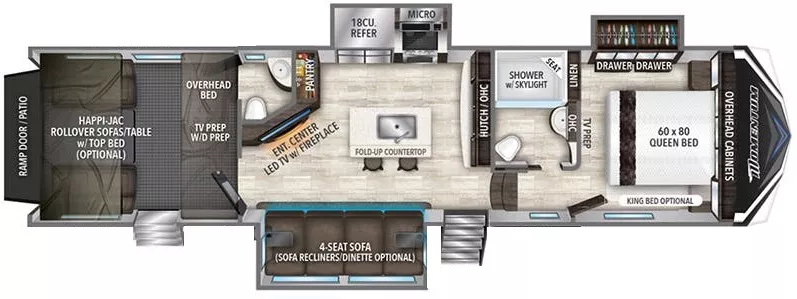 38' 2018 Grand Design Momentum 351M w/3 Slides & Generator  - Toy Hauler Floorplan