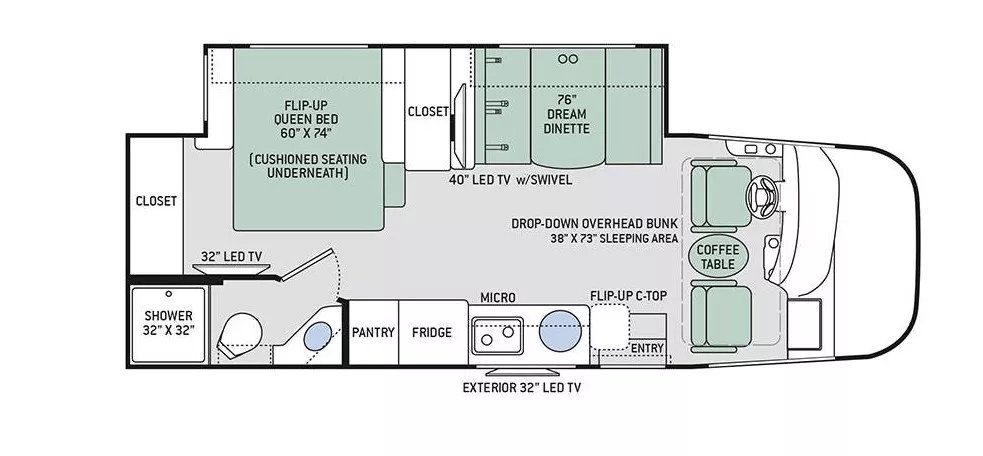 27' 2019 Thor Vegas 25.6 w/Slide Floorplan