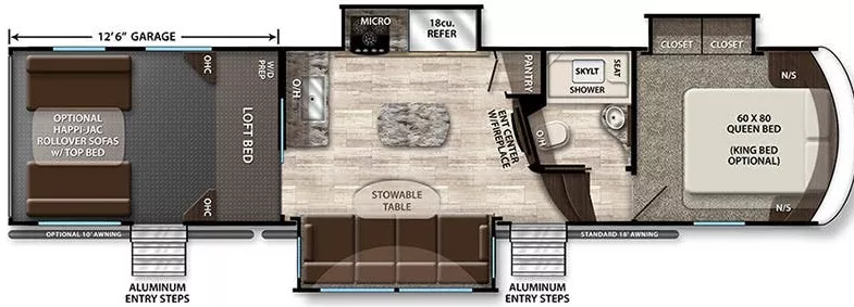 39' 2016 Grand Design Momentum Toy Hauler 348M w/3 Slides & Generator  - Toy Hauler - Bunk House Floorplan