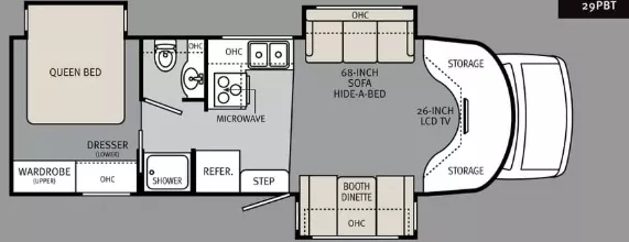 30' 2011 Monaco Montclain 29PBT w/3 Slides Floorplan