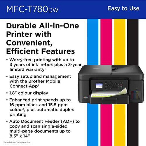 Brother INKvestment Tank MFC-T780DW Wireless Colour Inkjet All-in-One with Duplex Printing and Up to 3 Years of In-Box Ink