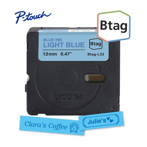 Brother Genuine BTAGL33 Non-Laminated Tape for P-touch Label Makers, Blue on Light Blue – 12 mm wide x 4 m long