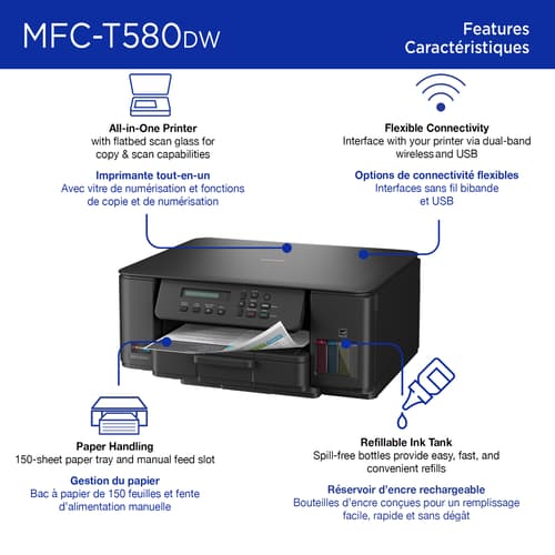 Brother INKvestment Tank MFC-T580DW Wireless Colour Inkjet All-in-One Printer with up to 3 Years of In-Box Ink