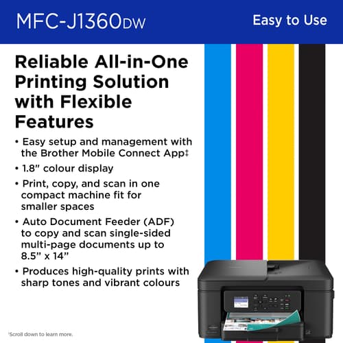 Brother Work Smart MFC-J1360DW Wireless Colour Inkjet All-in-One Printer with Automatic Duplex Printing and 1.8” Colour Display