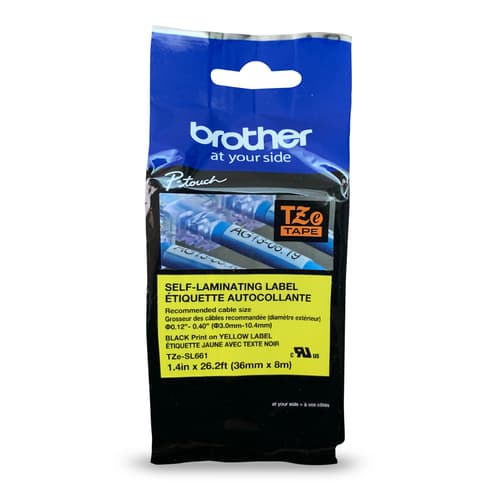 Brother Genuine TZeSL661 Black on Yellow Self-Laminating Tape for P-touch Label Makers, 36 wide x 8 m long