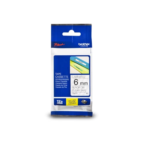 Brother Genuine TZe111 Black on Clear Laminated Tape for P-touch Label Makers, 6 mm wide x 8 m long