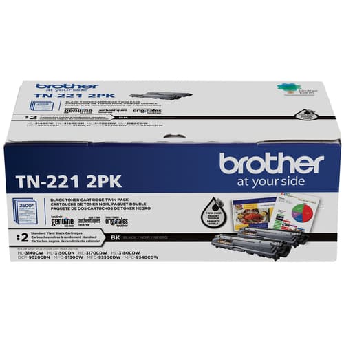 Brother Genuine TN221 2PK Standard Yield Black Toner Cartridge Multipack