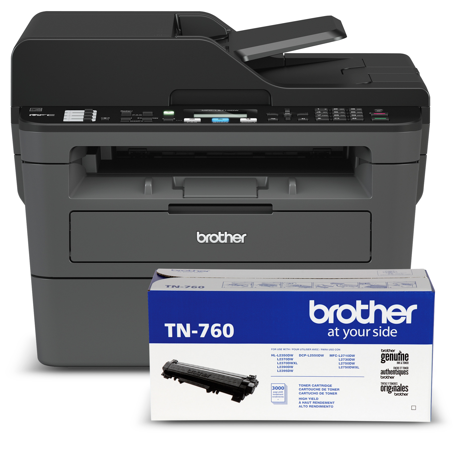 Image of Brother MFC-L2710DW Compact Monochrome Laser Multifunction Bundle with TN760 High-Yield Black Toner Cartridge