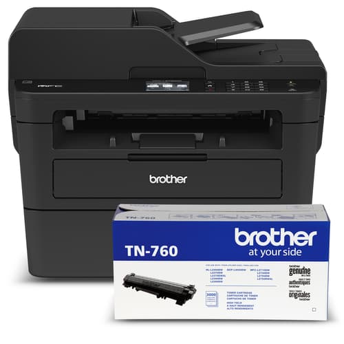 Refurbished Brother RMFC-L2730DW Compact Monochrome Laser Multifunction Bundle with TN760 High-Yield Black Laser Toner Cartridge
