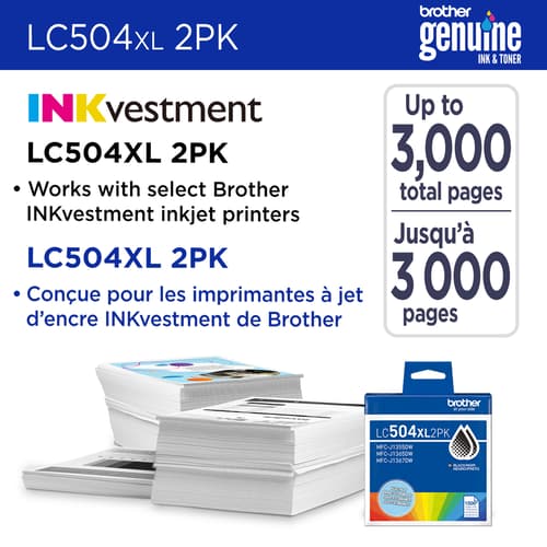 Brother Genuine LC504XL2PKS Twin Pack High Yield Black Ink Cartridges