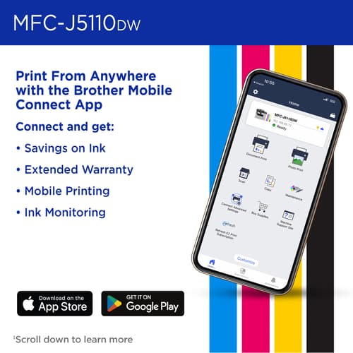 Brother INKvestment MFC-J5110DW Wireless Colour Inkjet All-in-One Printer with 500-sheet paper tray capacity and 4.3” Colour Touchscreen