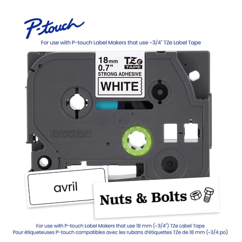 Brother Genuine TZe-S241 Black on White Laminated Tape for TZe-compatible P-touch Label Makers, 18 mm wide x 8 m long
