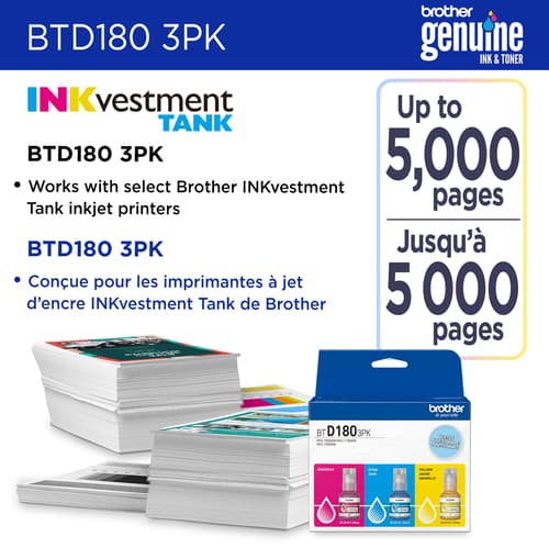 Brother Genuine BTD1803PKS High Yield Cyan, Magenta, Yellow Ink Bottles