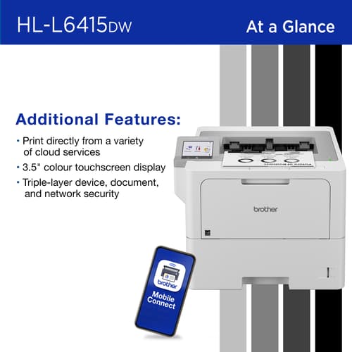 Brother HL-L6415DW Enterprise Monochrome Laser Printer with a Low Total Cost of Ownership, Advanced Security, and Large Paper Capacity